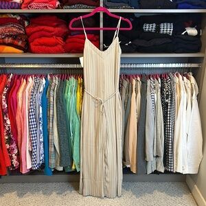 Love, Bonito taupe sleeveless adjustable straps belted jumpsuit size 4